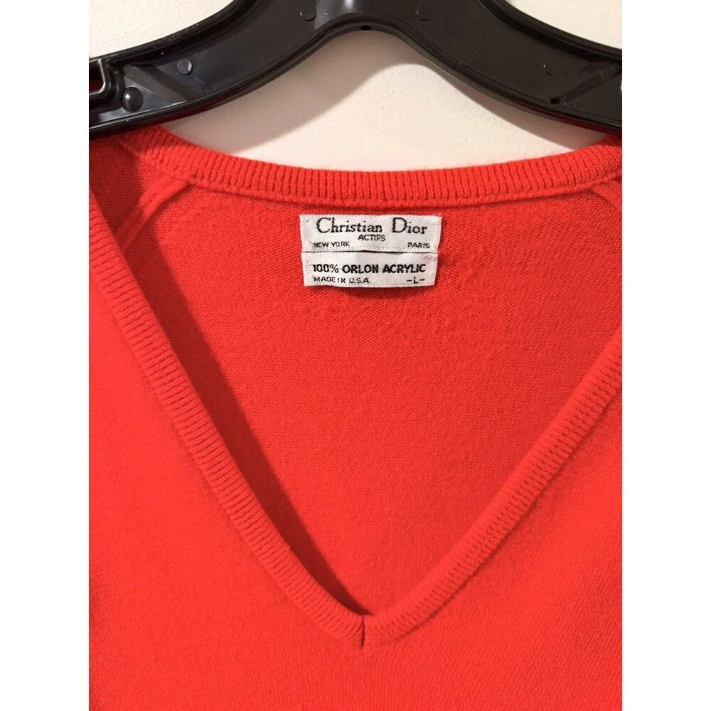 VTG Christian Dior Orlon Acrylic Knit V-Neck Pullover Red Sweater Size L